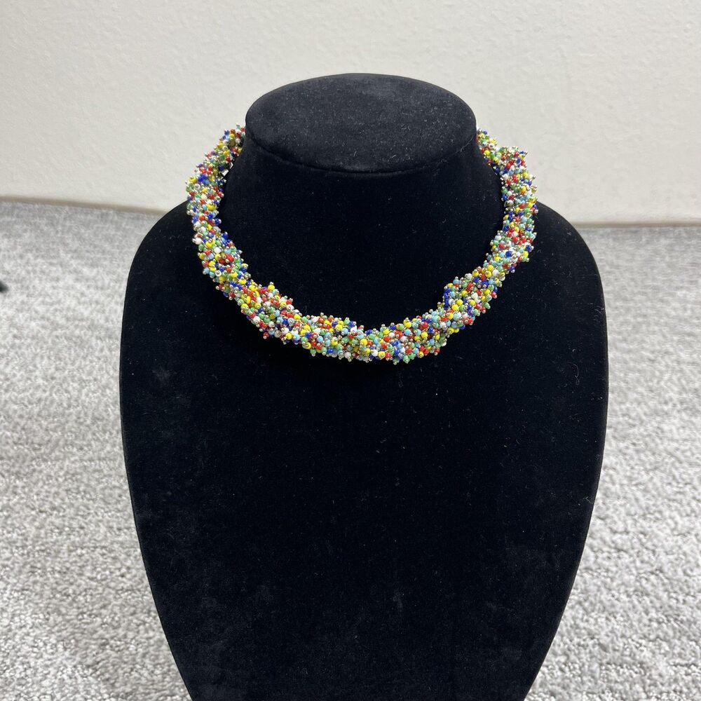 J Crew Necklace Beaded Choker Statement Multicolor Rainbow Jewelry Signed